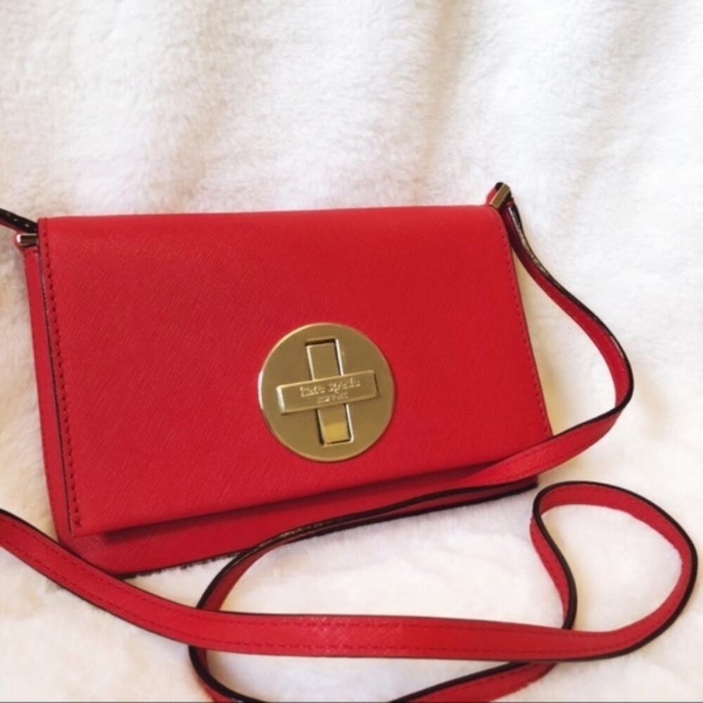 Kate Spade Red Saffiano Leather Crossbody Bag with Gold Hardware